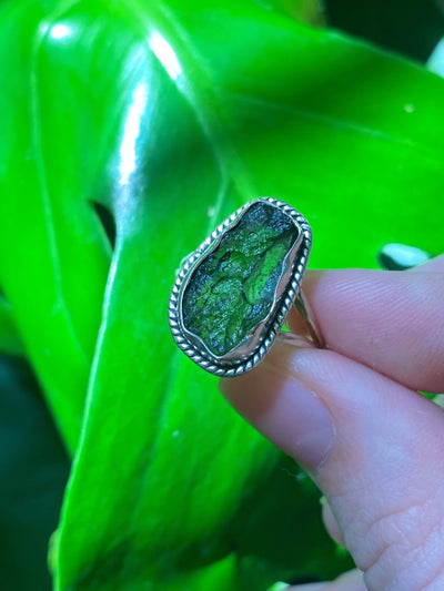 Moldavite Ring (antique style)